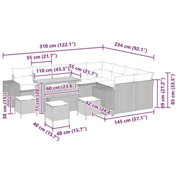 Garten-Sofa-Set mit Kissen mit Kissen 13 pcs Beige und Hellgrau