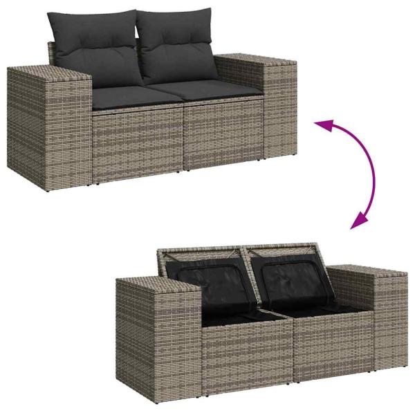 13-teiliges Garten Sofa Set mit Kissen Grau Poly Rattan Akazie, 4-teiliges Garten Esszimmer Set mit Kissen Grau Poly Rattan Akazie