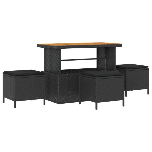 14-teiliges Garten-Sofa-Set mit Kissen Schwarz Poly-Rattan Akazie, 4-teiliges Garten-Dining-Set mit Kissen Schwarz Poly-Rattan Akazie