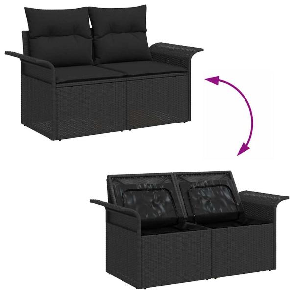9-teiliges Garten Sofa Set mit Kissen Schwarz Poly Rattan Akazie, 2-Sitzer Garten Sofa mit Stauraum & Kissen Schwarz Poly Rattan, 3-teiliges Garten Essset mit Kissen Schwarz Poly Rattan Akazie