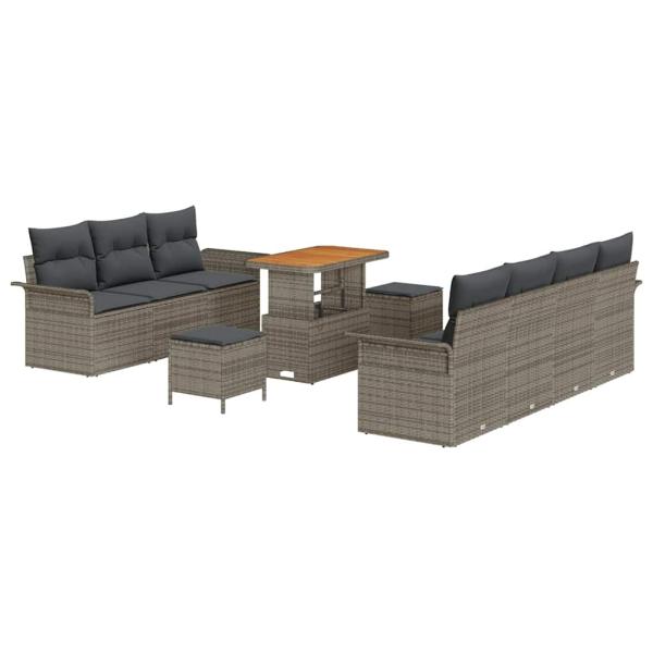 10-teiliges Garten-Sofa-Set mit Kissen Graues Poly-Rattan Akazie, 2-Sitzer Garten-Sofa mit Stauraum und Kissen Graues Poly-Rattan, 3-teiliges Garten-Dining-Set mit Kissen Graues Poly-Rattan Akazie