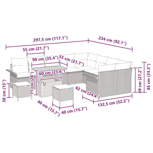 Garten-Sofa-Set mit Kissen mit Kissen 12 pcs Beige und Hellgrau