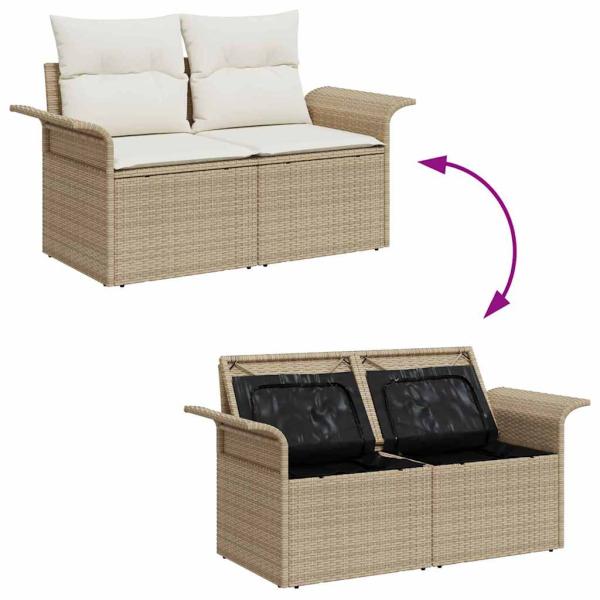13-teiliges Garten-Sofa Set mit Kissen in Beige Rattan Akazie, 2-Sitzer Garten Sofa mit Stauraum & Kissen in Beige Rattan, 3-teiliges Garten-Dining Set mit Kissen in Beige Rattan Akazie
