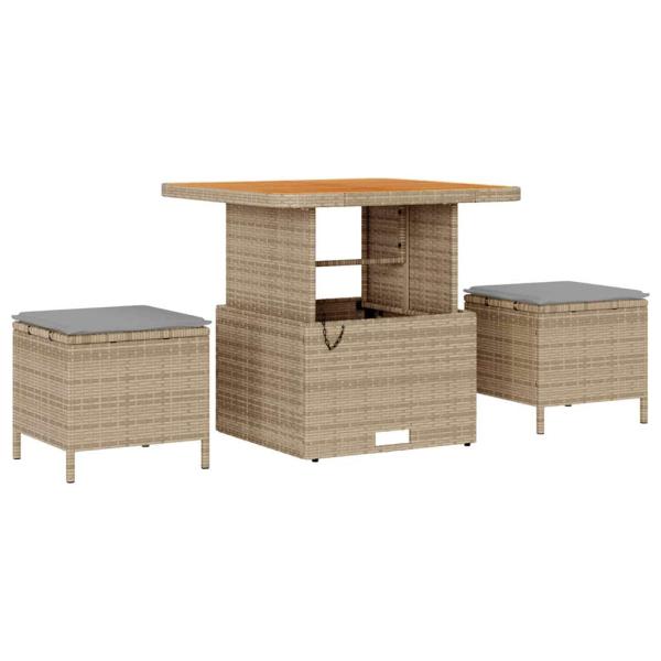 10-teiliges Garten-Sofa-Set mit Kissen Beige Poly Rattan Akazie, 2-Sitzer Garten-Sofa mit Stauraum & Kissen Beige Poly Rattan, 3-teiliges Garten-Dining-Set mit Kissen Beige Poly Rattan Akazie