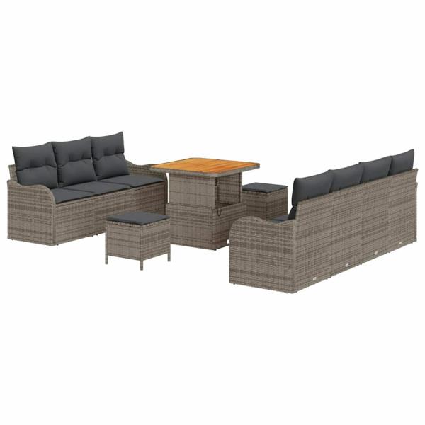 10-teiliges Garten-Sofa-Set mit Polstern Grau Poly-Rattan Akazie, 2-Sitzer Garten-Sofa mit Stauraum & Polstern Grau Poly-Rattan, 3-teiliges Garten-Ess-Set mit Polstern Grau Poly-Rattan Akazie