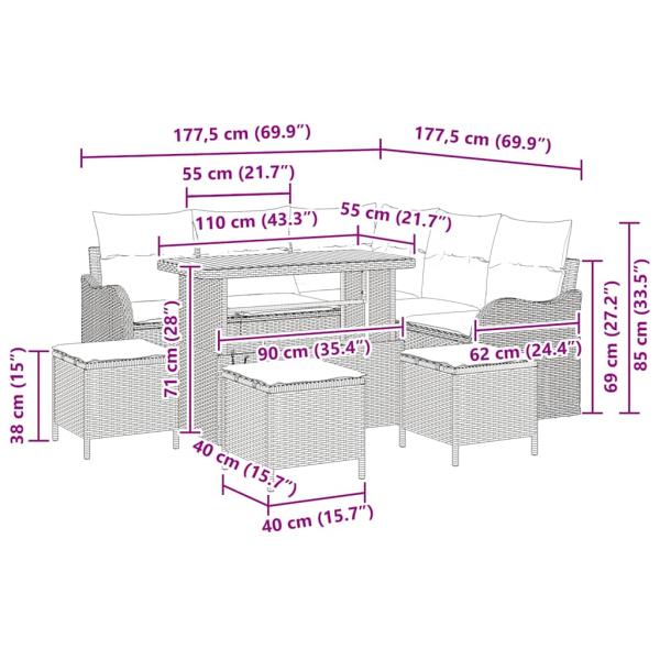 Garten-Sofa-Set mit Kissen mit Kissen 9 pcs Beige und Hellgrau
