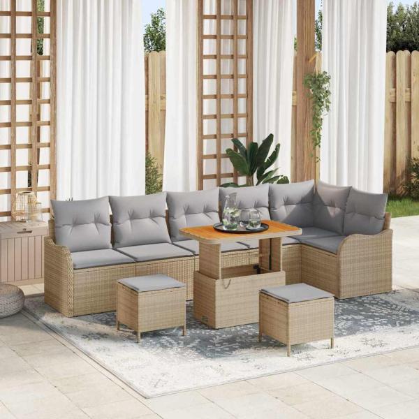 ARDEBO.de - Garten-Sofa-Set mit Kissen 9 pcs Beige und Hellgrau