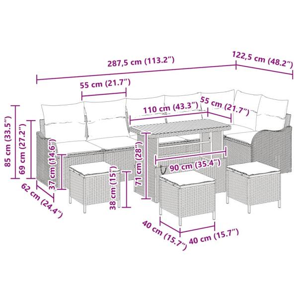 Garten-Sofa-Set mit Kissen 10 pcs Beige und Hellgrau