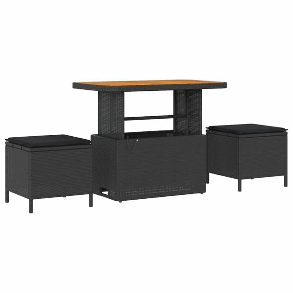 10-teiliges Garten Sofa Set mit Kissen Schwarz Poly Rattan Akazie, 2-Sitzer Garten Sofa mit Stauraum und Kissen Schwarz Poly Rattan, 3-teiliges Garten Essset mit Kissen Schwarz Poly Rattan Akazie