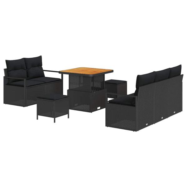 8-teiliges Garten Sofa Set mit Kissen Schwarz Poly Rattan Akazie, 2-Sitzer Garten Sofa mit Stauraum & Kissen Schwarz Poly Rattan, 3-teiliges Garten Essset mit Kissen Schwarz Poly Rattan Akazie