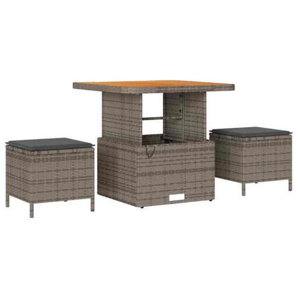 10-teiliges Garten Sofa Set mit Kissen Grau Poly Rattan Akazie, 2-Sitzer Garten Sofa mit Stauraum & Kissen Grau Poly Rattan, 3-teiliges Garten Essset mit Kissen Grau Poly Rattan Akazie