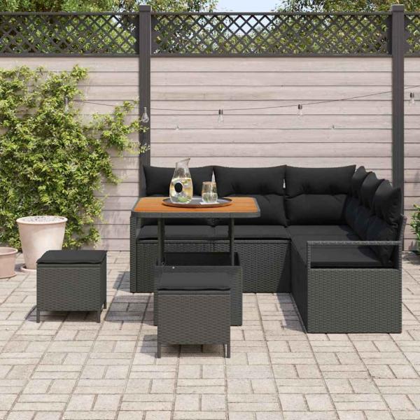 Garten-Sofa-Set 8 stk. 7-Sitzanzahl Schwarz