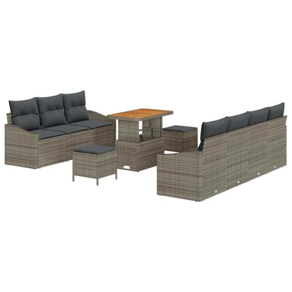 ARDEBO.de - 10-teiliges Garten Sofa Set mit Kissen Grau Poly Rattan Akazie, 2-Sitzer Garten Sofa mit Stauraum & Kissen Grau Poly Rattan, 3-teiliges Garten Essset mit Kissen Grau Poly Rattan Akazie