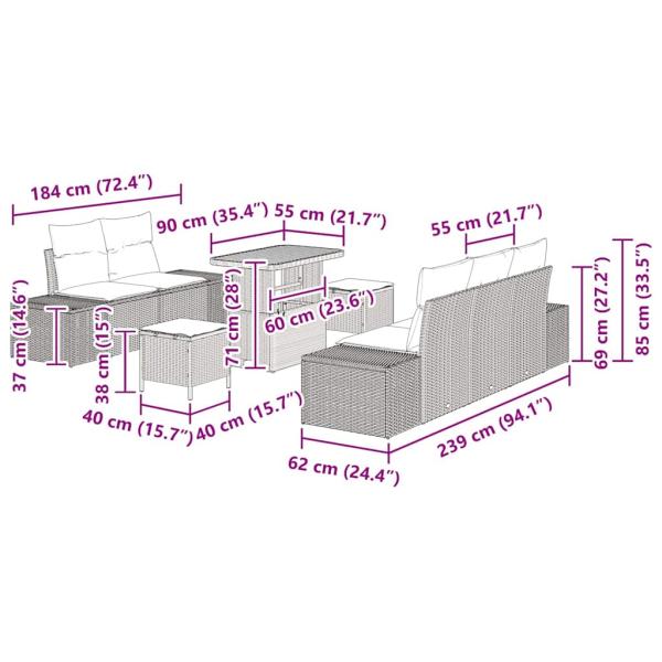 8-teiliges Garten-Sofaset mit Kissen Schwarz Poly Rattan Akazie, 2-Sitzer Garten-Sofa mit Stauraum & Kissen Schwarz Poly Rattan, 3-teiliges Garten-Essset mit Kissen Schwarz Poly Rattan Akazie