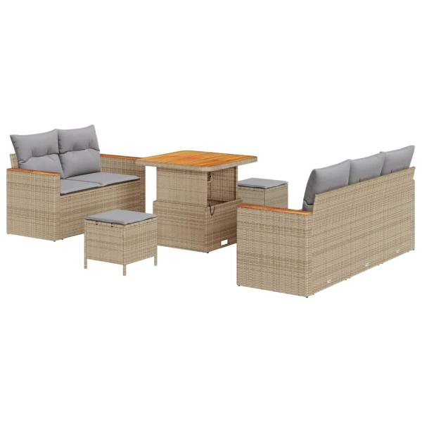 8-teiliges Garten-Sofa-Set mit Kissen Beige Poly-Rattan Akazie, 3-teiliges Garten-Dining-Set mit Kissen Beige Poly-Rattan Akazie