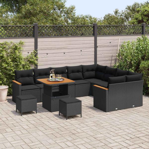 Gartensofa-set 12 stk. 9-Sitzanzahl Schwarz Poly Rattan