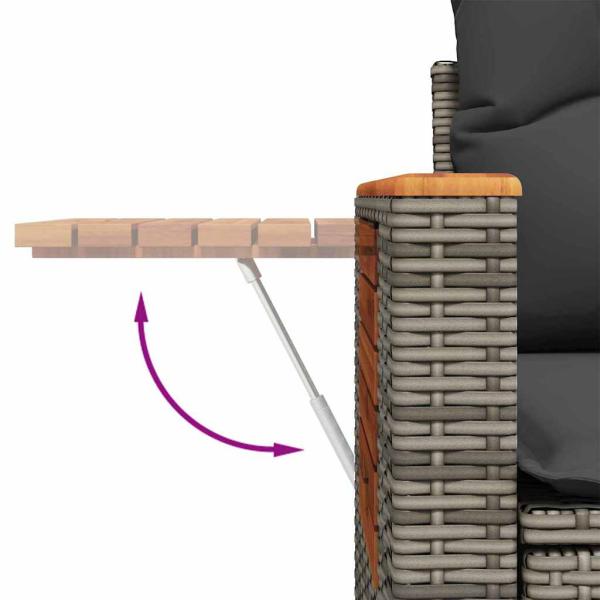 10-teiliges Garten Sofa Set mit Kissen Grau Poly Rattan Akazie, 3-teiliges Garten Essset mit Kissen Grau Poly Rattan Akazie