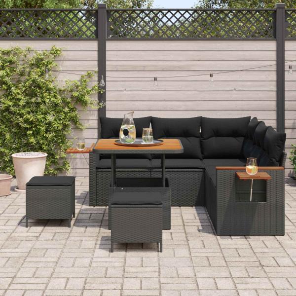 Gartensofa-set 9 Stk. 8-Sitzanzahl Schwarz Poly-Rattan