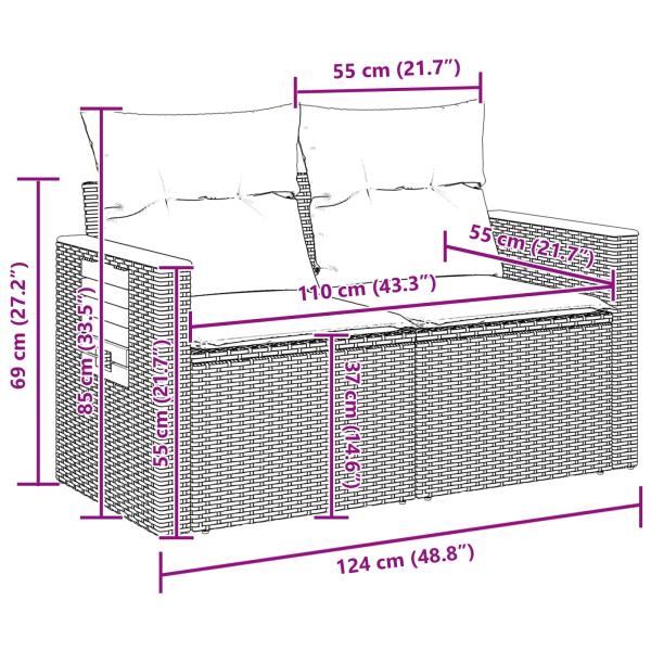 Gartensofa-set 11 Stk. 9-Sitzanzahl Schwarz Poly-Rattan