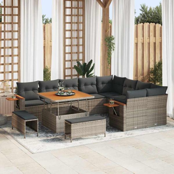 ARDEBO.de - Gartensofa-set 13 Stk. 11-Sitzanzahl Grau Poly-Rattan