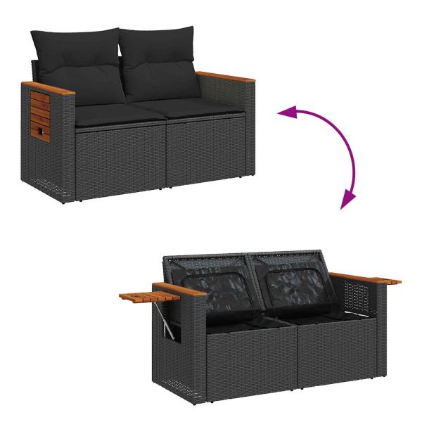 13-teiliges Garten-Sofa-Set mit Kissen Schwarz Poly-Rattan Akazie, 4-teiliges Garten-Dining-Set mit Kissen Schwarz Poly-Rattan Akazie