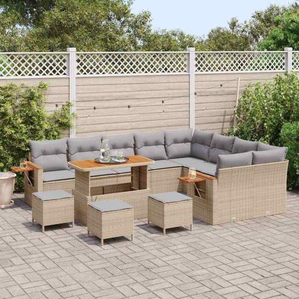 Gartensofa-set 14 Stk. 10-Sitzanzahl Beige und Hellgrau