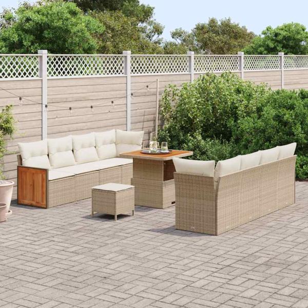 Gartensofa-set mit Kissen 12 pcs Beige und Creme Poly-Rattan