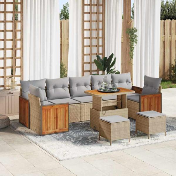 ARDEBO.de - Gartensofa-set mit Kissen 13 pcs Beige und Hellgrau Poly-Rattan