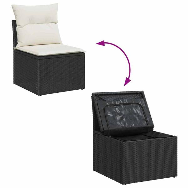 12-teiliges Garten Sofa Set mit Kissen, schwarzes Poly-Rattan, Akazie, 3-teiliges Garten Essset mit Kissen, schwarzes Poly-Rattan, Akazie