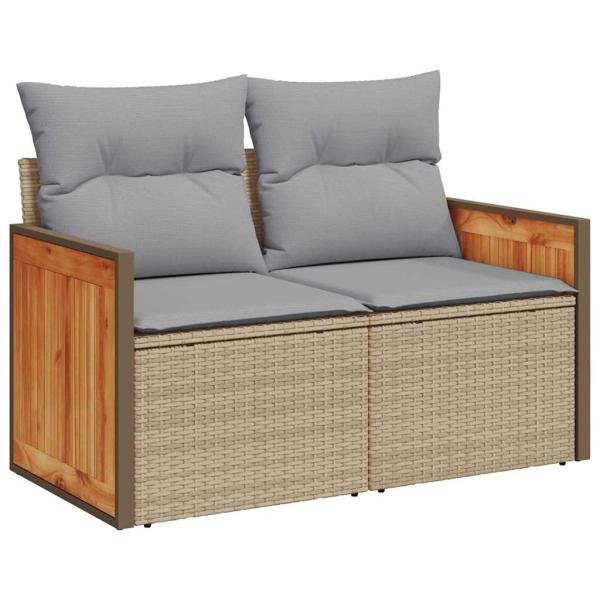 12-teiliges Garten-Sofa-Set mit Kissen Beige Poly Rattan Akazie, 3-teiliges Garten-Ess-Set mit Kissen Beige Poly Rattan Akazie