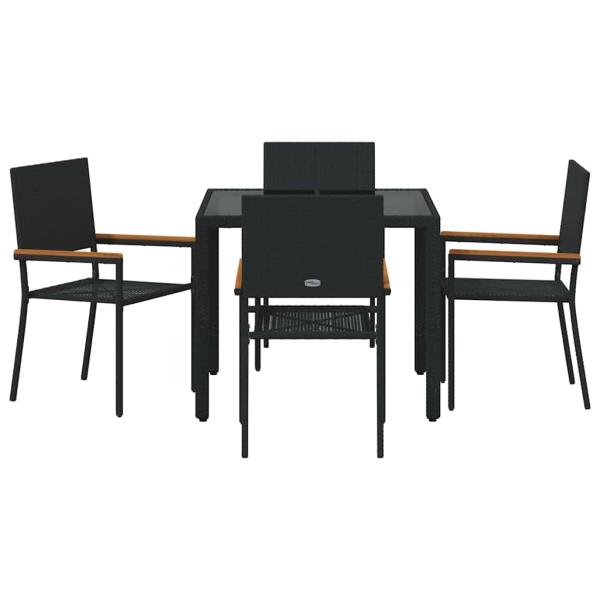 5-teiliges Garten Esszimmer Set Schwarz Poly Rattan, stapelbare Gartenstühle mit Kissen - 2-teiliges Set in Schwarz Poly Rattan