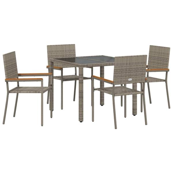 5-teiliges Garten Essset Grau Poly Rattan, Stapelbare Gartenstühle mit Kissen 2 Stück Grau Poly Rattan