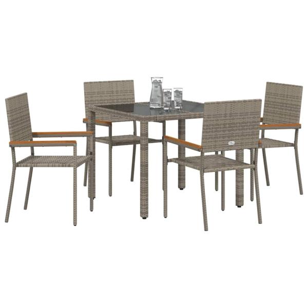 5-teiliges Garten Essset Grau Poly Rattan, Stapelbare Gartenstühle mit Kissen 2 Stück Grau Poly Rattan