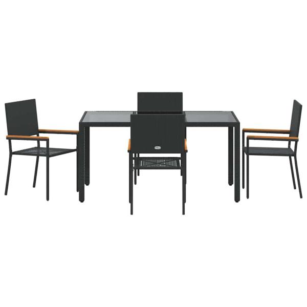 5-teiliges Garten Esszimmer Set Schwarz Poly-Rattan, Stapelbare Gartenstühle mit Kissen - 2-teiliges Set in Schwarz Poly-Rattan