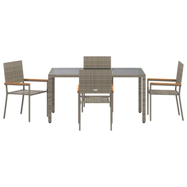 5-teilige Garten Essgruppe Grau Poly-Rattan, Stapelgartenstühle mit Kissen 2 Stk Grau Poly-Rattan