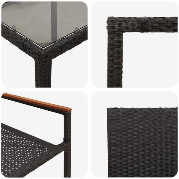7-teiliges Garten Esstischset Schwarz Poly-Rattan, Stapelbare Gartenstühle mit Kissen - 2-teiliges Set in Schwarz Poly-Rattan