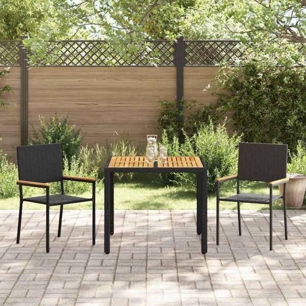 3-teiliges Garten Essset Schwarzes Poly-Rattan, Stapelbare Gartenstühle mit Kissen - 2-teiliges Set in Schwarz Poly-Rattan