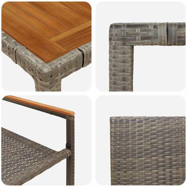 3-teilige Garten Essgruppe Graues Poly Rattan, Stapelbare Gartenstühle mit Kissen 2 Stück Graues Poly Rattan