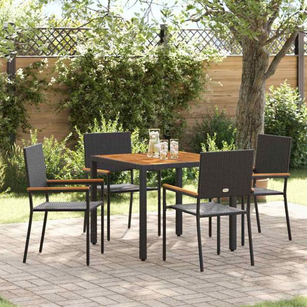 ARDEBO.de - 5-teiliges Garten Essgruppe Schwarz Poly Rattan, Stapelgartenstühle mit Kissen - 2-teiliges Set in Schwarz Poly Rattan