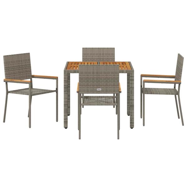 5-teiliges Garten Esszimmer Set Grau Poly Rattan, Stapelbare Gartenstühle mit Kissen 2 Stück Grau Poly Rattan