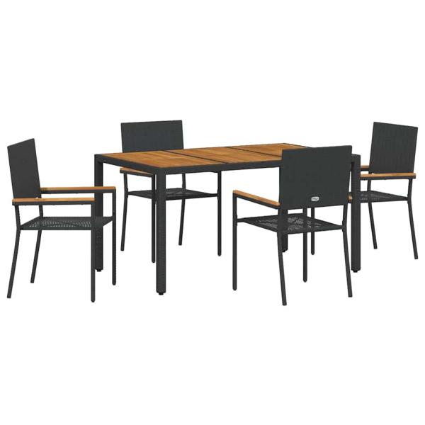 5-teiliges Garten Essset Schwarzes Poly-Rattan, Stapelbare Gartenstühle mit Kissen - 2-teiliges Set in Schwarz Poly-Rattan