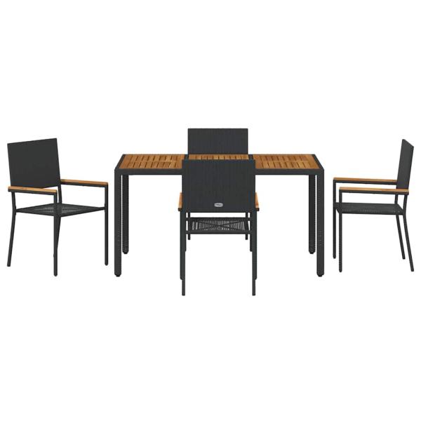5-teiliges Garten Essset Schwarzes Poly-Rattan, Stapelbare Gartenstühle mit Kissen - 2-teiliges Set in Schwarz Poly-Rattan
