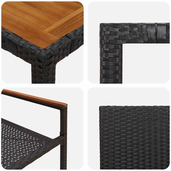 5-teiliges Garten Essset Schwarzes Poly-Rattan, Stapelbare Gartenstühle mit Kissen - 2-teiliges Set in Schwarz Poly-Rattan
