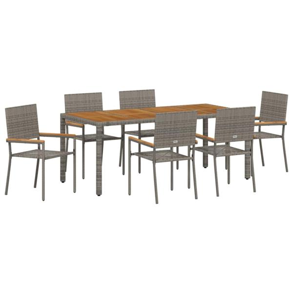 7-teiliges Garten Esszimmer Set Grau Poly Rattan, stapelbare Gartenstühle mit Kissen 2 Stück Grau Poly Rattan