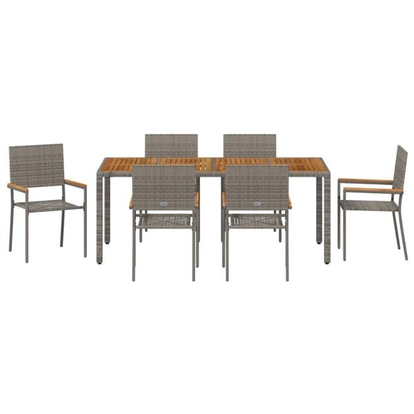7-teiliges Garten Esszimmer Set Grau Poly Rattan, stapelbare Gartenstühle mit Kissen 2 Stück Grau Poly Rattan
