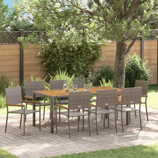 ARDEBO.de - 9-teiliges Garten Essset Grau Poly Rattan, Stapelbare Gartenstühle mit Kissen 2 Stück Grau Poly Rattan