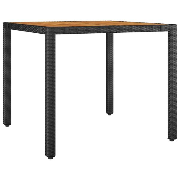 3-teiliges Garten Essset Schwarz Poly Rattan Akazie, Stapelbare Gartenstühle mit Kissen 2 Stück Schwarz Poly Rattan