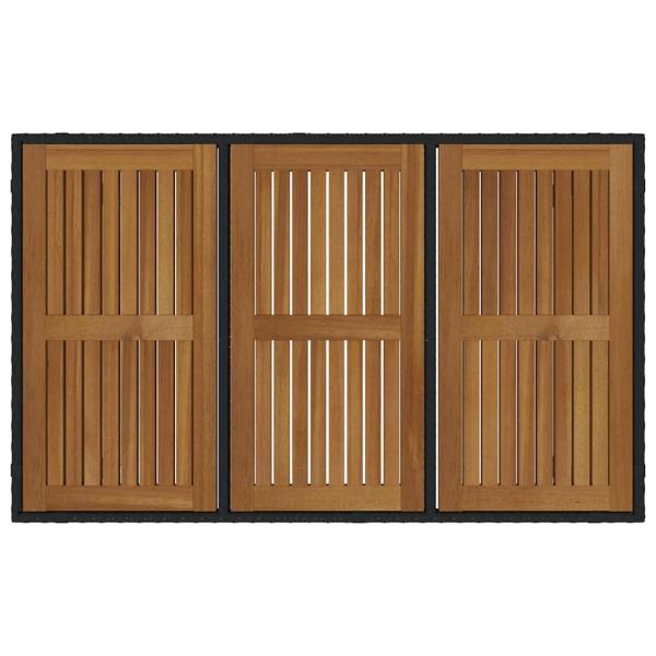 5-teiliges Garten Esstisch Set Schwarz Poly Rattan Akazie, Stapelbare Gartenstühle mit Kissen 2 Stück Schwarz Poly Rattan