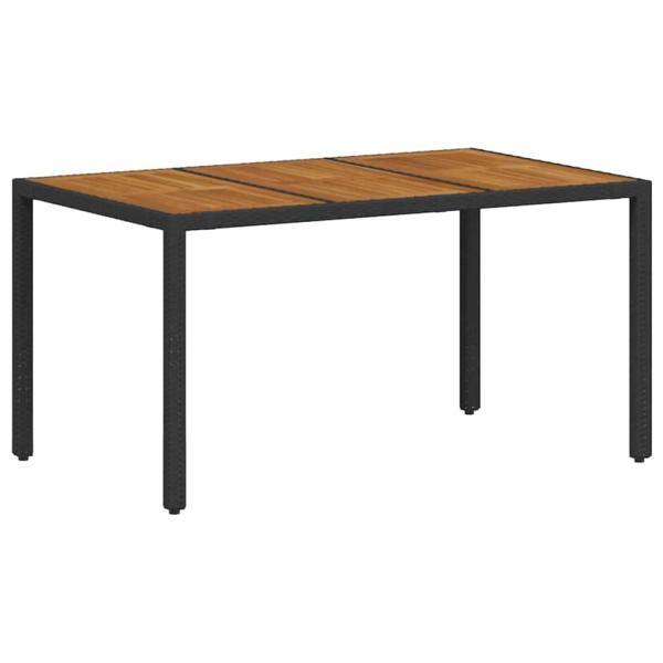 7-teilige Garten Essgruppe schwarz Poly Rattan Akazie, Stapelbare Gartenstühle mit Kissen 2 Stück schwarz Poly Rattan