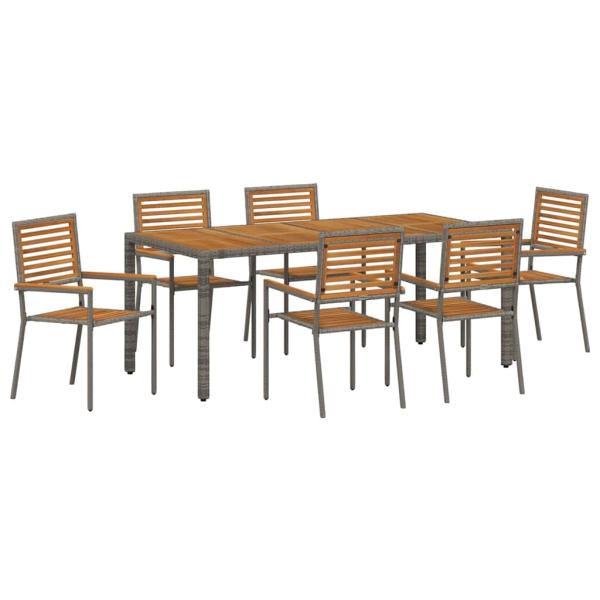 7-Teiliges Garten Essset Grau Poly Rattan Akazie, Stapelbare Gartenstühle mit Kissen 2 Stk Grau Poly Rattan